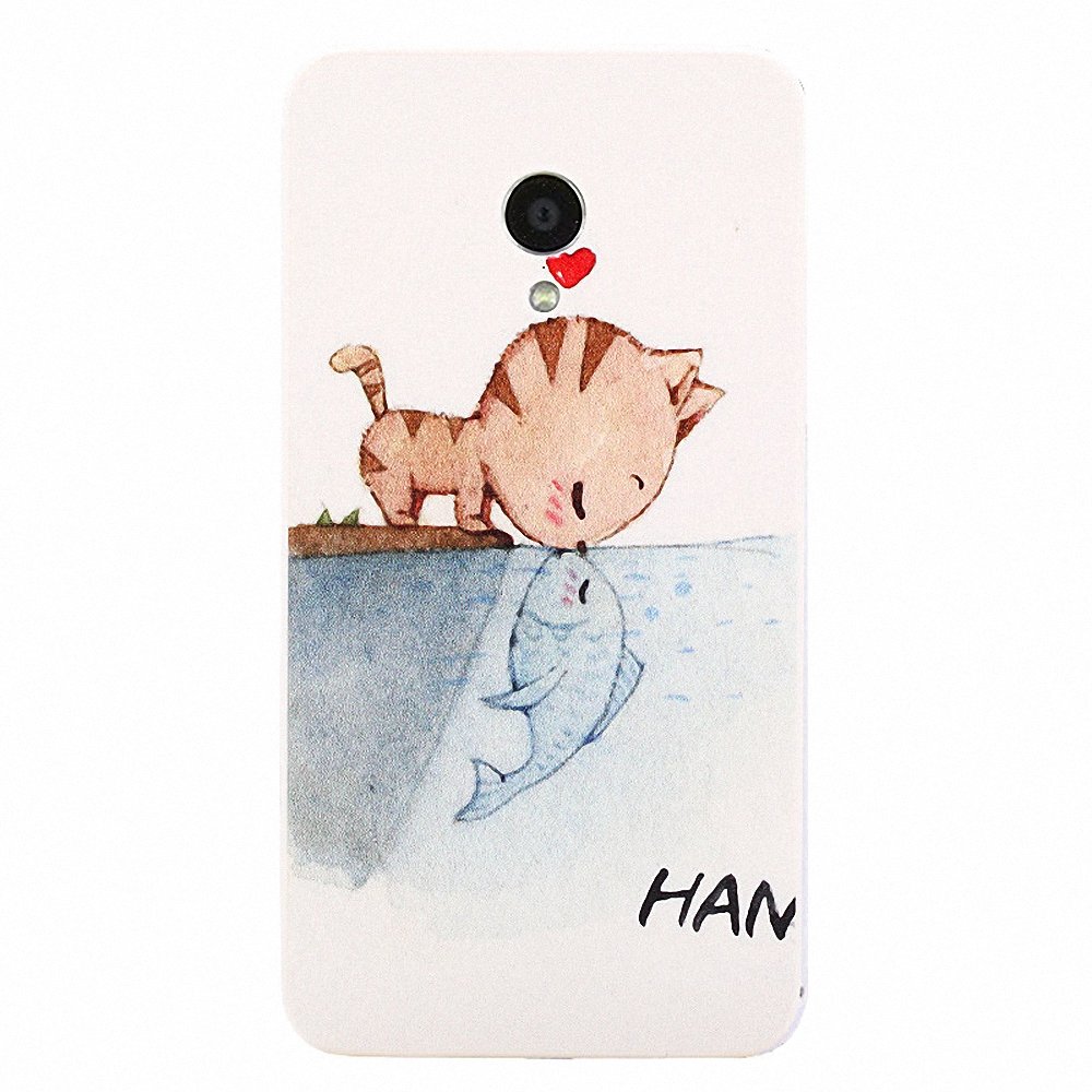 mx3手机彩绘方形后盖 魅族mx3手机保护套 电池后盖保护壳 猫鱼之恋